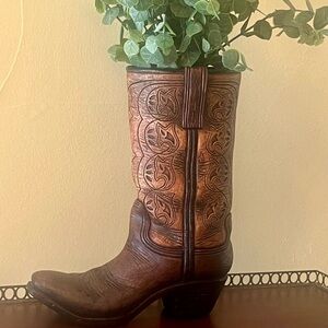 Burton & Burton- Western Swing Resin Cowboy Boot Vase/Planter. New Never Used!